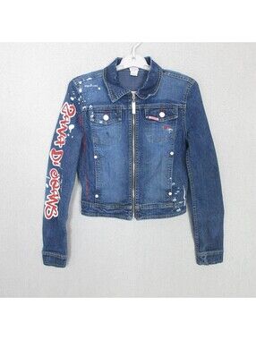 Zana Di Jeans Denim Jacket Girls M with Graphic Print‎ and Zip Closure Stretch